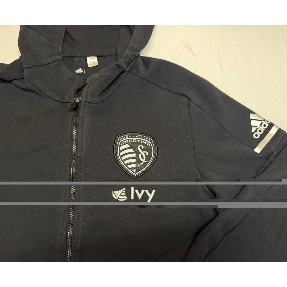 ADIDAS SPORTING KANSAS CITY FULL ZIP HOODIE BLACK MENS SIZE MEDIUM